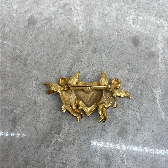 Vintage Gold and Red Heart Angel Brooch - Picture 2 of 3
